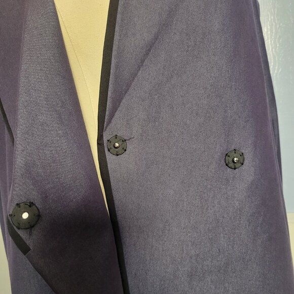 Elle Size 2 Blueish Purple Black Trimmed V Neck Belted Buckle Dress Coat - Picture 9 of 12